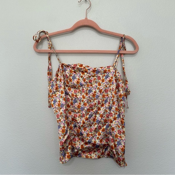 Topshop Tops - Topshop women’s satin ditsy floral tie sleeve tank top 8US  pink orange purple